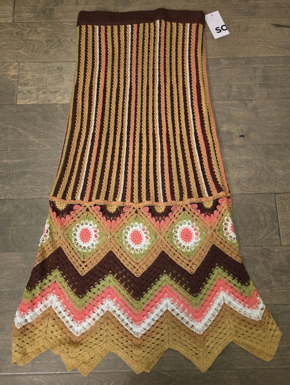 Machine Crochet Maxi Skirt, Colorful, Elastic Waist, Womens Size M, New
